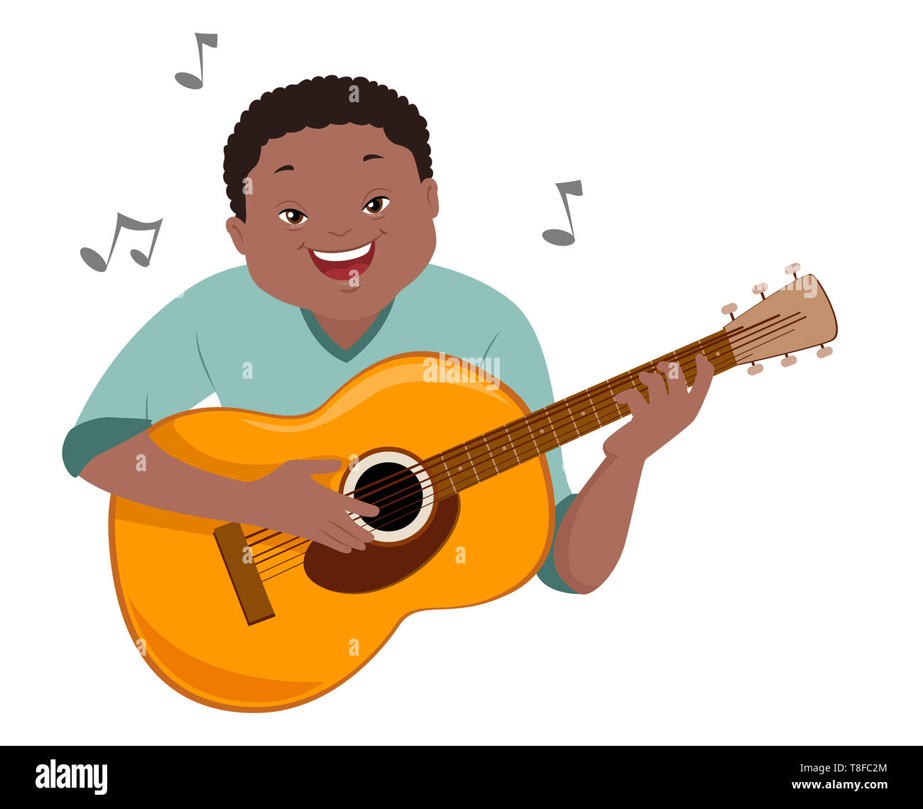 Illustrazione di un ragazzo adolescente con sindrome di Down a suonare la  chitarra Foto stock - Alamy