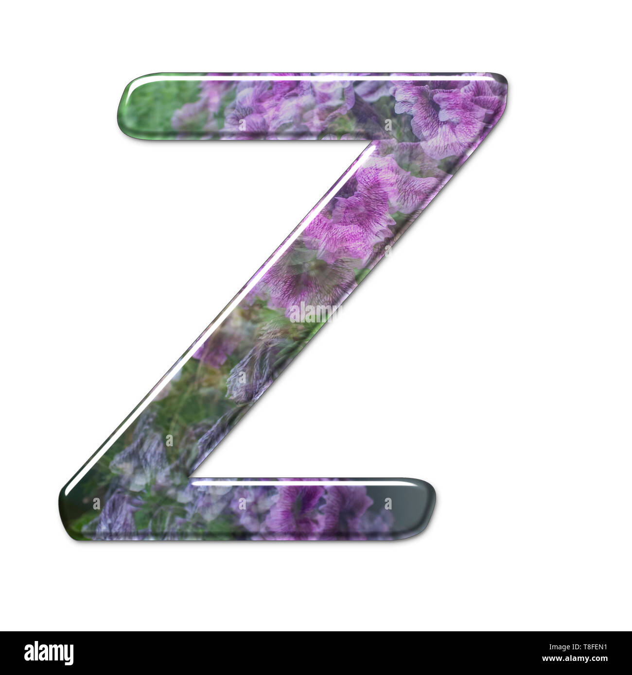 Il Campidoglio lettera Z parte di un insieme di lettere, numeri e simboli di 3D alfabeto realizzato con una immagine floreale su sfondo bianco Foto Stock