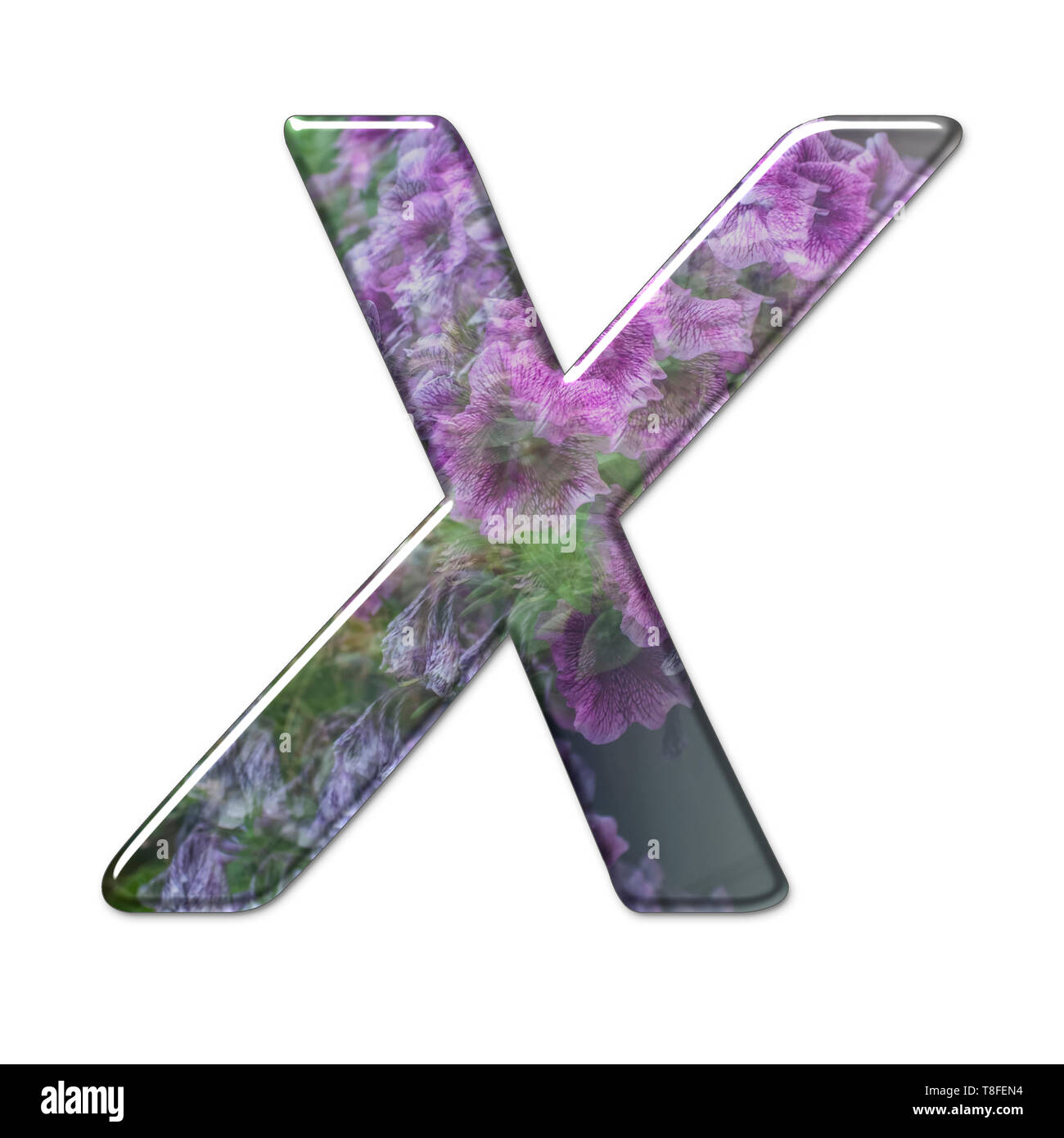 Il Campidoglio lettera X è parte di un insieme di lettere, numeri e simboli di 3D alfabeto realizzato con una immagine floreale su sfondo bianco Foto Stock