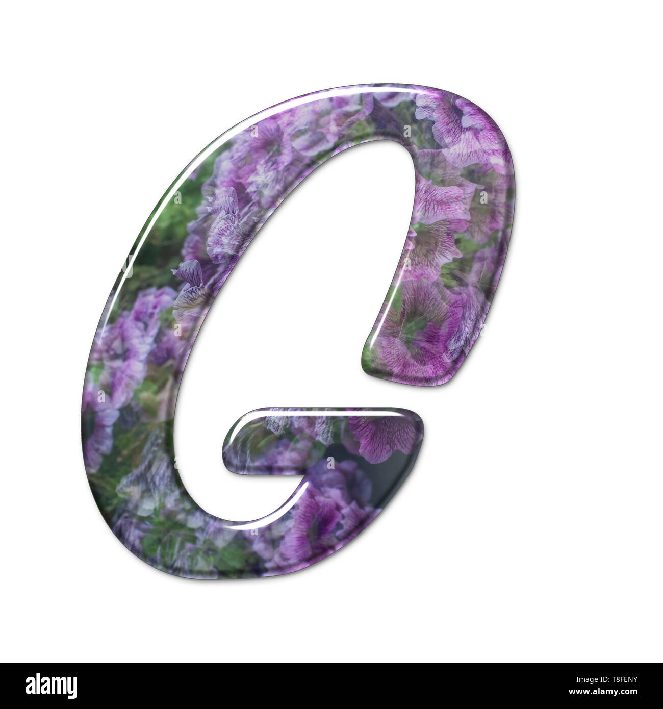 Il Campidoglio lettera G parte di un insieme di lettere, numeri e simboli di 3D alfabeto realizzato con una immagine floreale su sfondo bianco Foto Stock