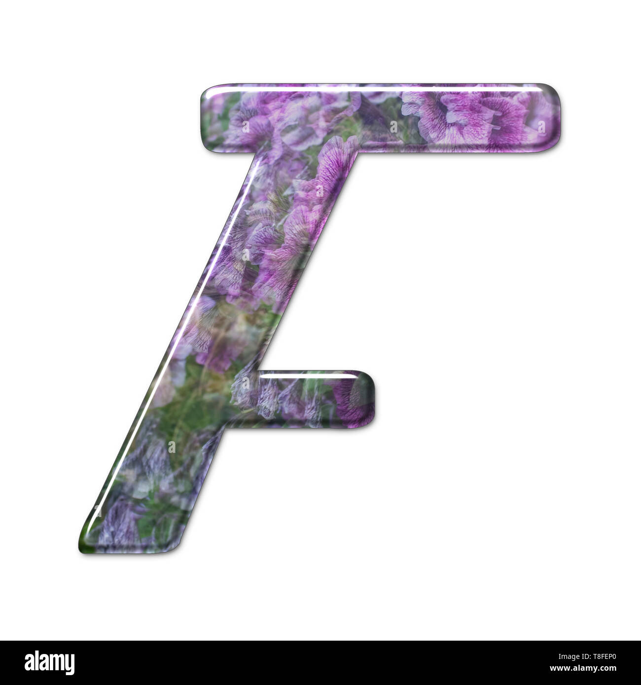 Il Campidoglio lettera F è parte di un insieme di lettere, numeri e simboli di 3D alfabeto realizzato con una immagine floreale su sfondo bianco Foto Stock