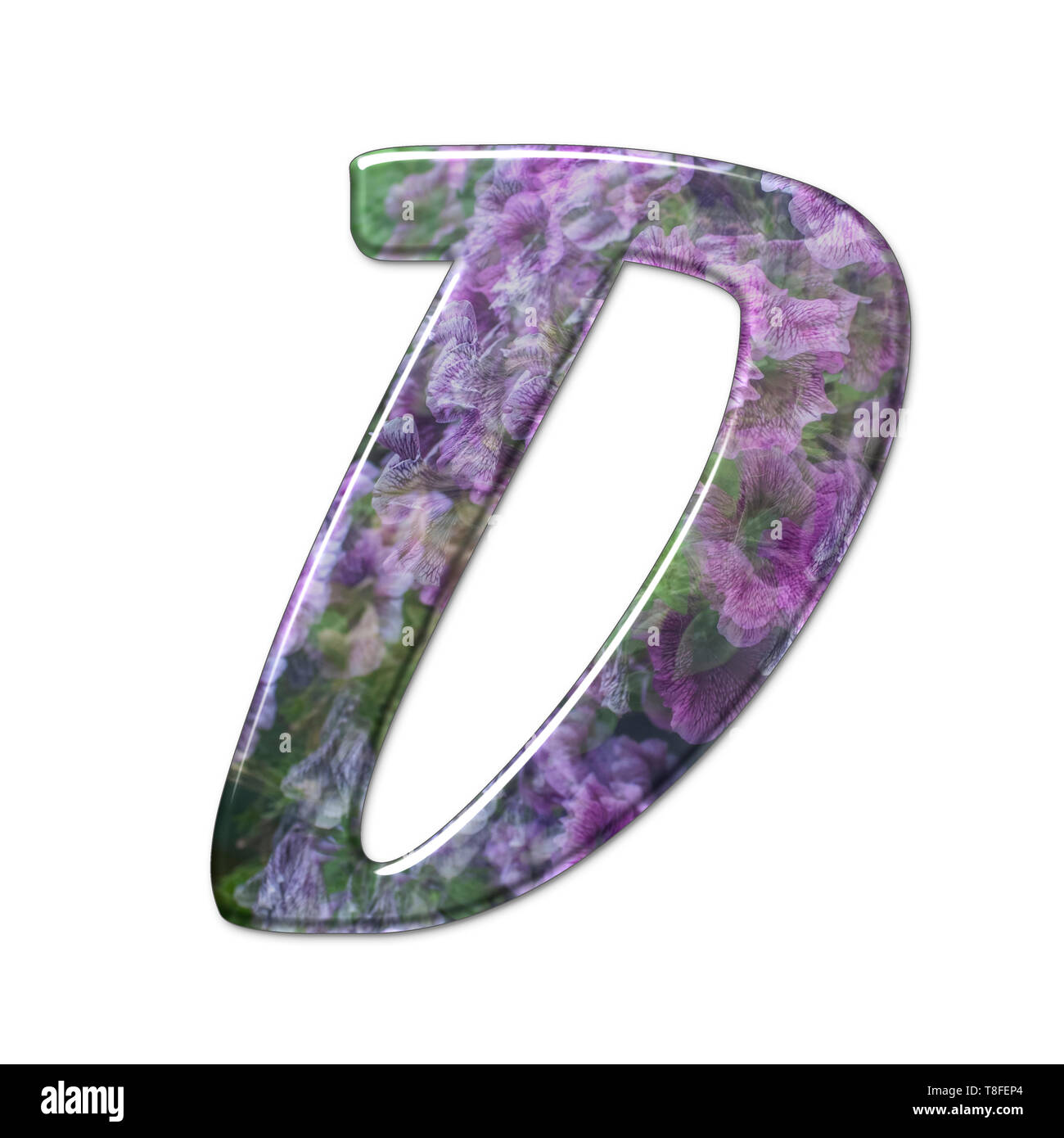 Il Campidoglio con la lettera D è parte di un insieme di lettere, numeri e simboli di 3D alfabeto realizzato con una immagine floreale su sfondo bianco Foto Stock