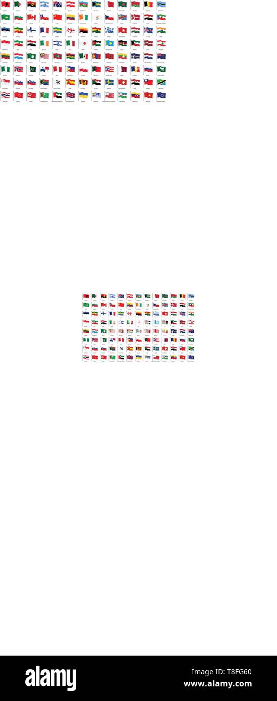 National sventolando bandiere da tutto il mondo con i nomi - alta qualità bandiera vettore isolato su sfondo bianco Illustrazione Vettoriale