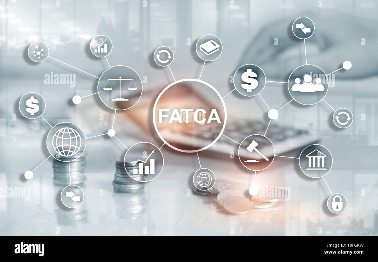 FATCA conto in valuta estera Tax Compliance Act degli Stati Uniti d'America il diritto del governo della finanza aziendale regolamento concetto. Foto Stock