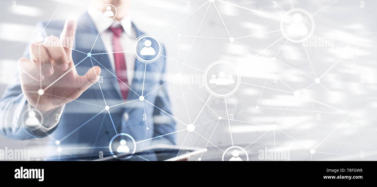 La doppia esposizione di persone la struttura di rete HR - gestione delle risorse umane e il concetto di assunzione. Foto Stock