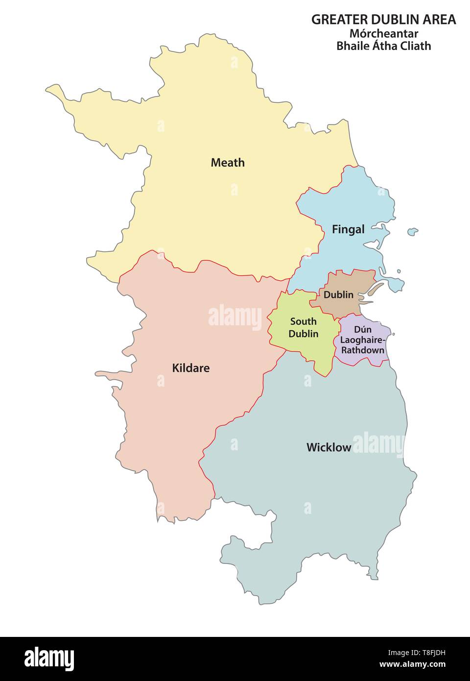 Una maggiore area di Dublino politica e amministrativa di mappa vettoriale.eps Illustrazione Vettoriale