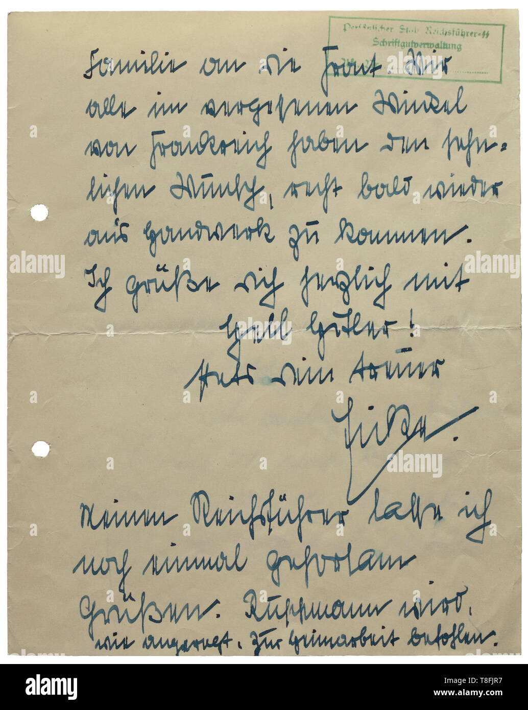 Theodor Eicke - una lettera personale a Karl Wolff lettera manoscritta da  Eicke datata 5 maggio 1941 con duplice firma originale e inchiostro verde  timbro (tr) 