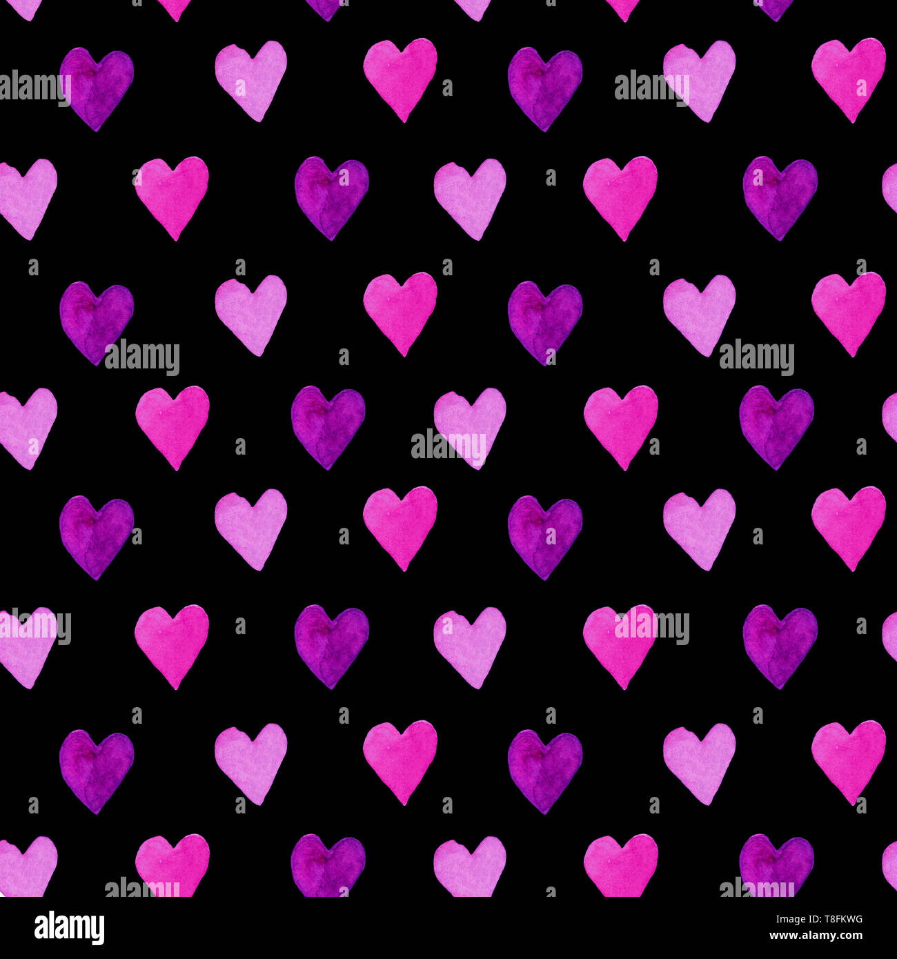 Acquerello semplice sfondo senza soluzione di continuità con i cuori e effetto neon Foto Stock