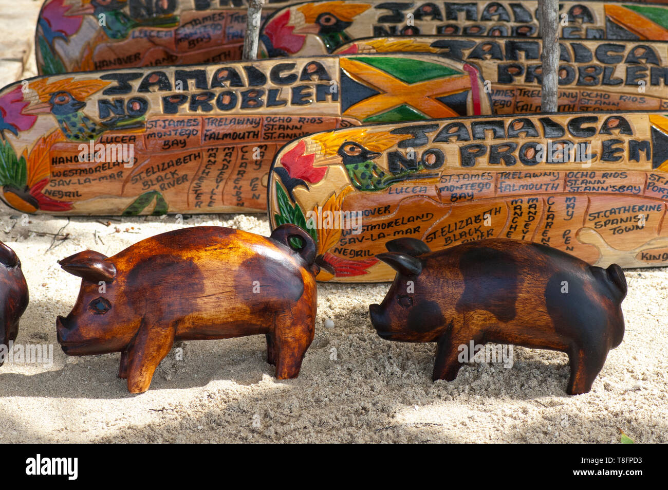 Il giamaicano vacanze souvenir e regali - Giamaica nessun problema di firmare e di maiale giamaicano Foto Stock