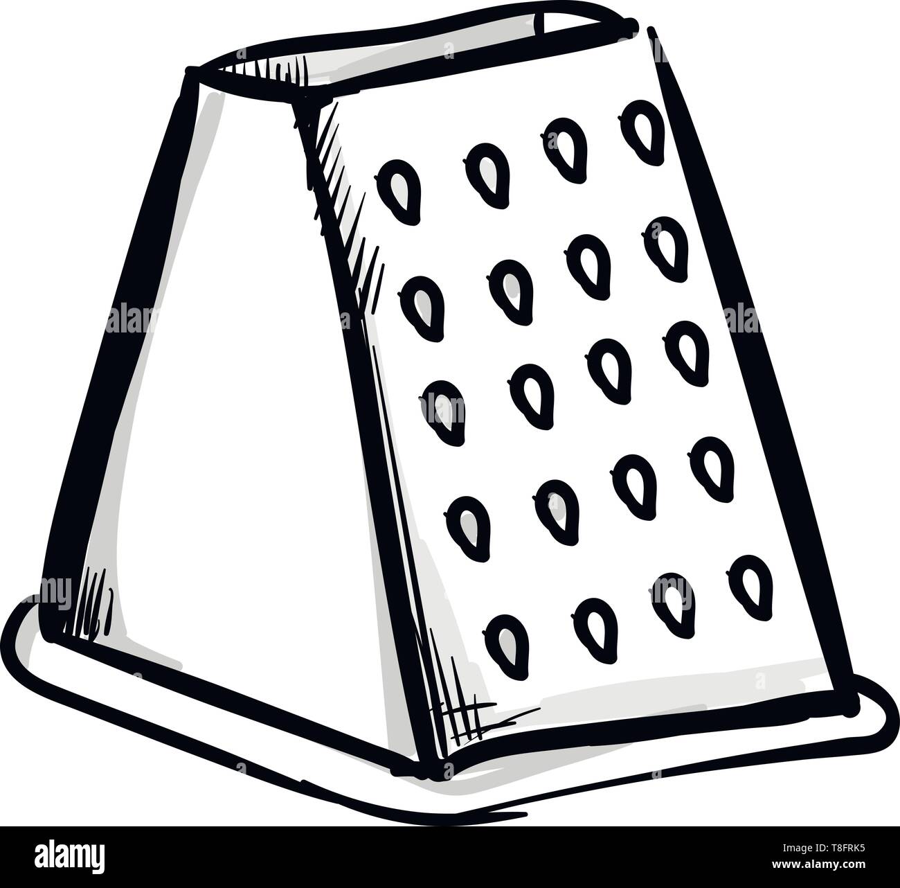 Schizzo delle quattro facciate grattugia confezionato in bianco e nero non ha alcuna maniglia ed è tutto pronto per tritare verdura e frutta set isolato su bianco backgr Illustrazione Vettoriale