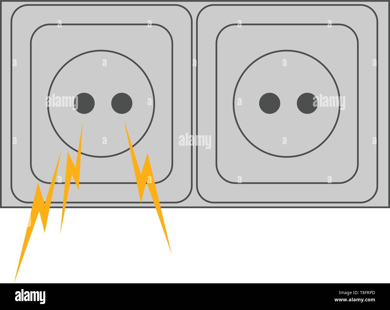 Una presa di alimentazione elettrica contiene cavità artificiali in cui i tappi degli elettrodomestici montare in su sfondo bianco visto dalla parte anteriore, Illustrazione Vettoriale