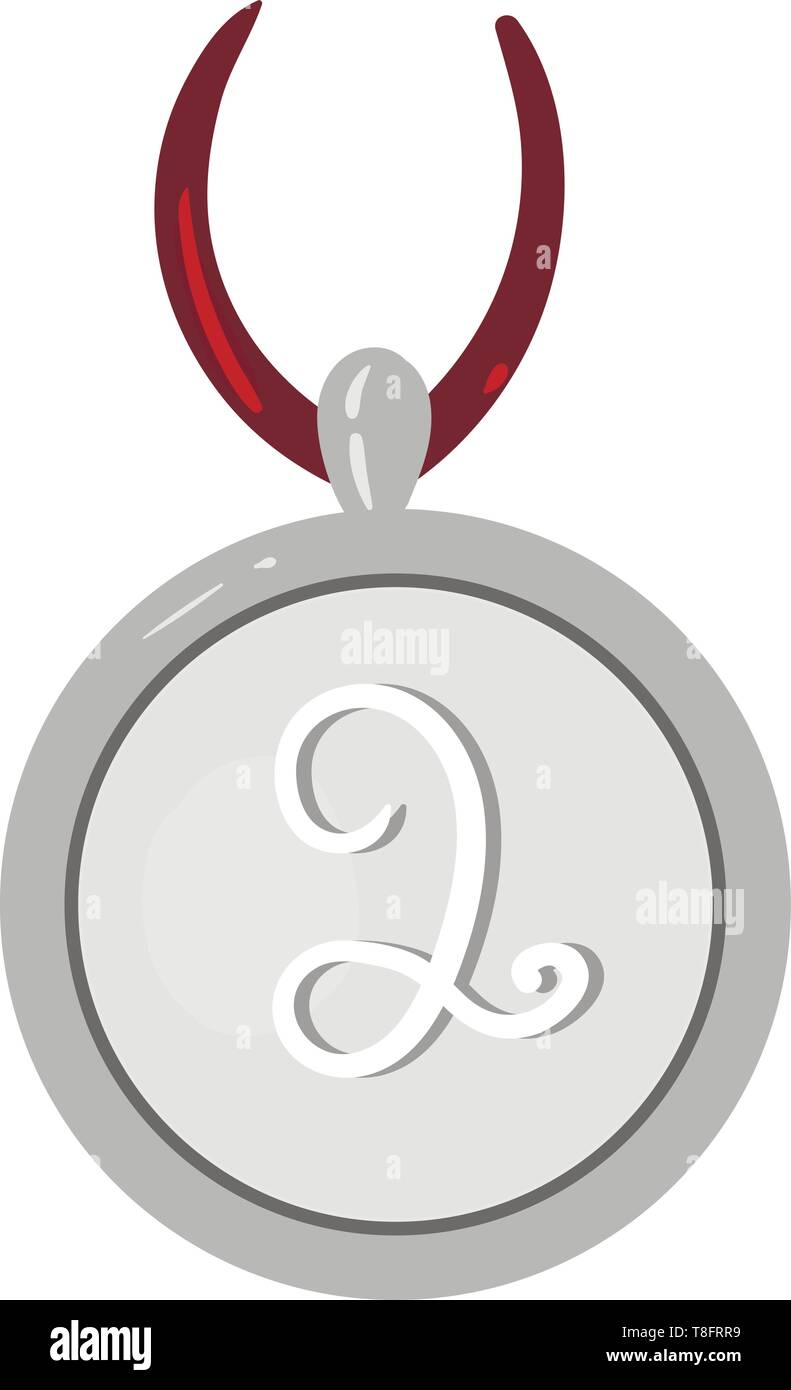 Un argento metallo disco delle dimensioni di una grande moneta fissata ad un corto rosso-nastro colorato è in attesa di onore alcuni preziosi persona per fissare la seconda Illustrazione Vettoriale