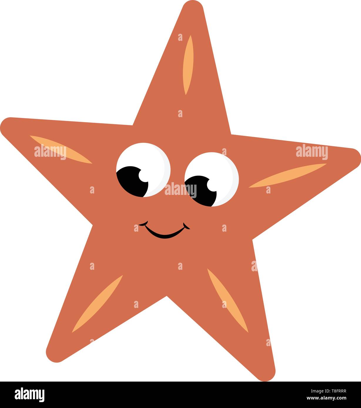 Gli Emoji della stella bruno come una stella a cinque punte con striature di colore giallo nel suo corpo ha un volto sorridente mentre gli occhi rotolato giù su sfondo bianco, Illustrazione Vettoriale