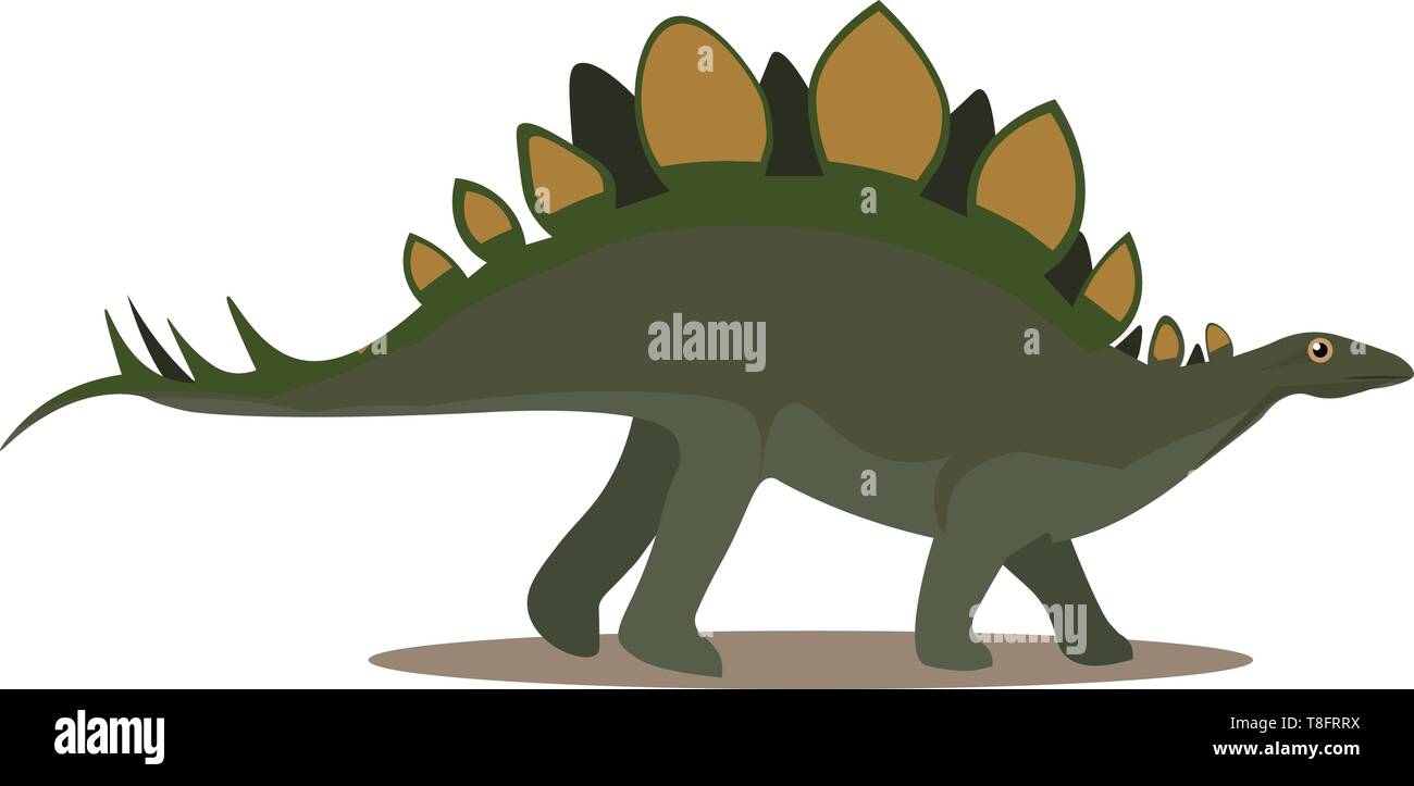 Un verde erbivori stegosaurus dinosauro del Giurassico con una doppia fila di grandi piastre ossee o spine lungo la schiena, il vettore, il colore di disegno o malato Illustrazione Vettoriale