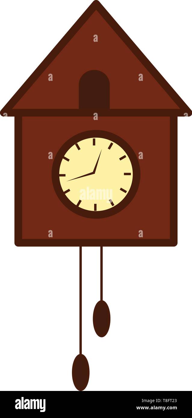 Un legno bird tree orologio da parete con appesi i disegni e l'uccello fa capolino ed emette un segnale acustico per ogni ora che l'orologio batte, il vettore, il colore di disegno Illustrazione Vettoriale