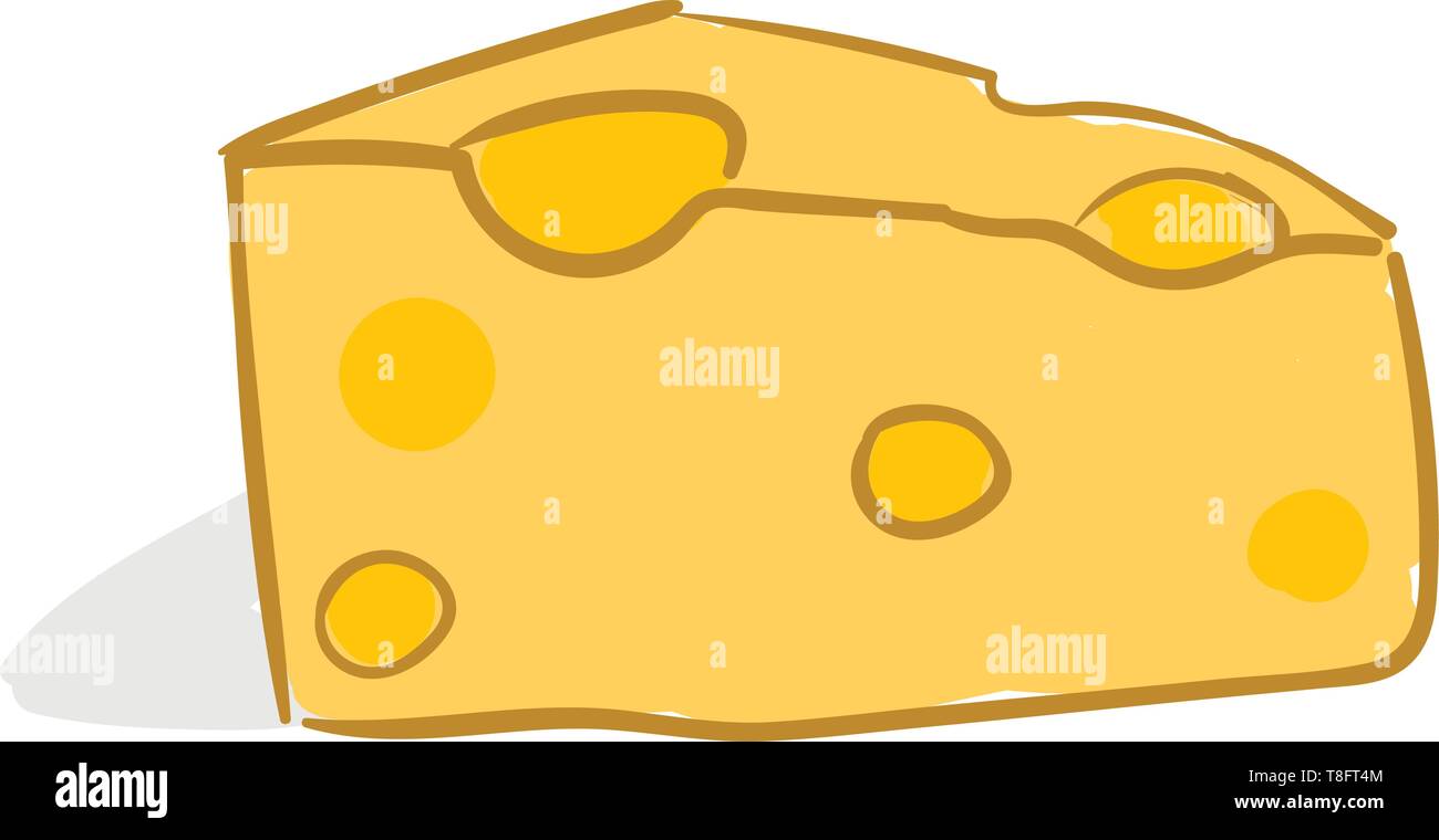Un pezzo di un giallo triangolare con U-tagli sagomati in corrispondenza del suo bordo è senza dubbio tutto il tempo il cibo preferito del mouse, il vettore, il colore di disegno o illustratio Illustrazione Vettoriale