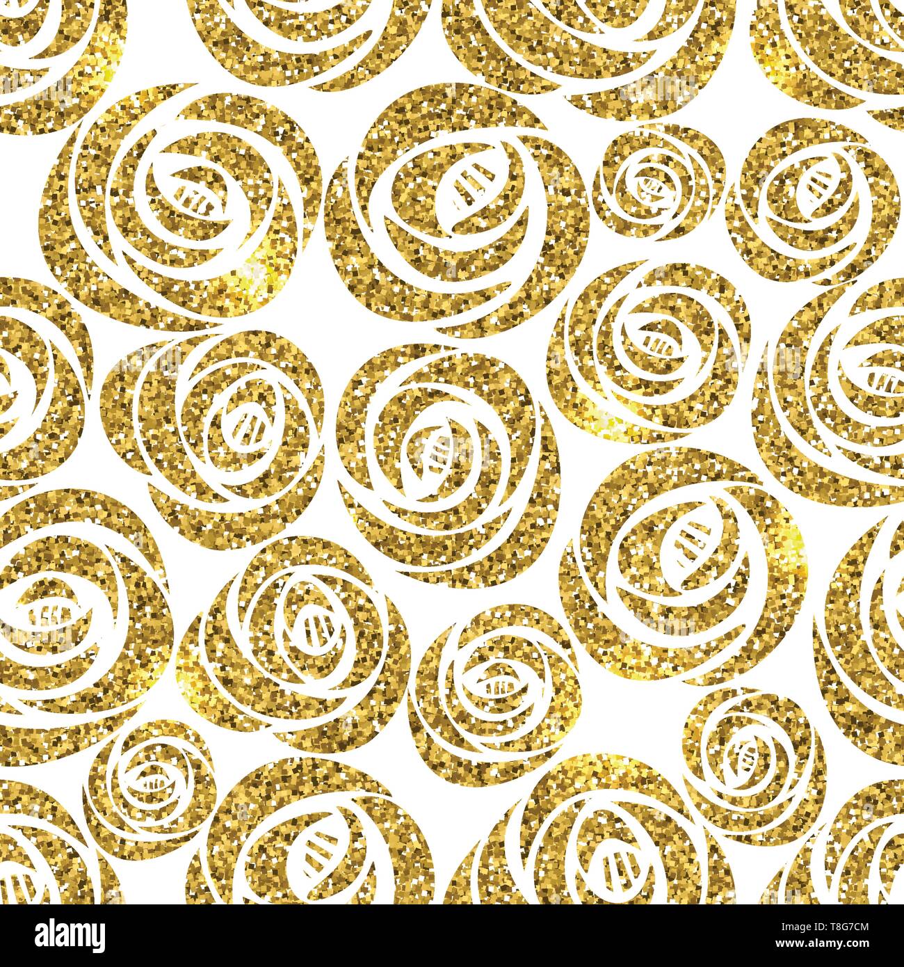 Vector splendente d'oro rose glitter flower floral pattern senza giunture Illustrazione Vettoriale