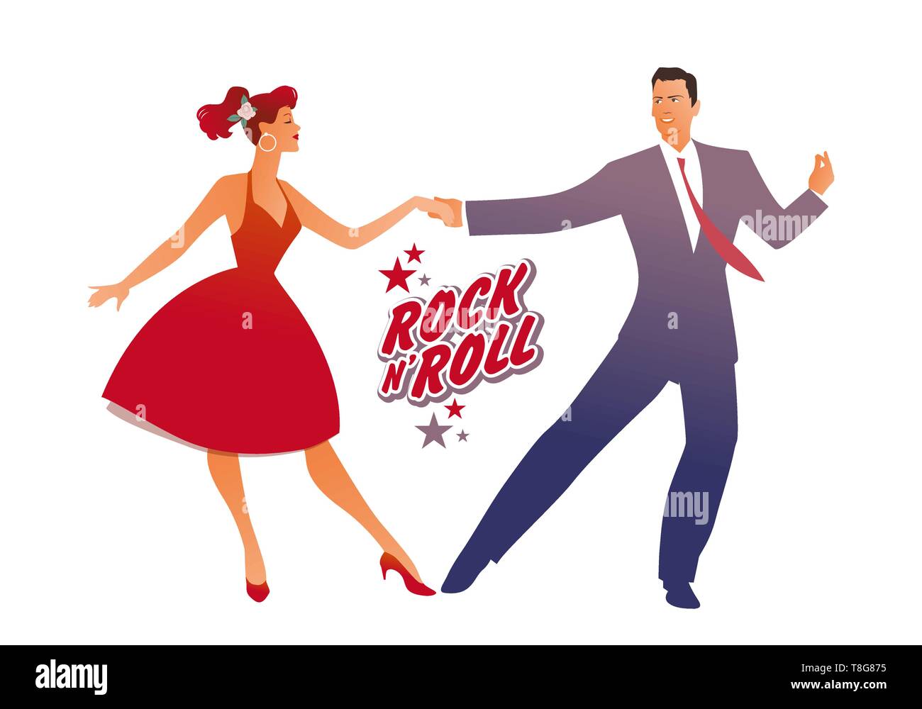 Bella ragazza indossando retro rosso e abbigliamento uomo bello ballare il  rock, rockabilly, swing o lindy hop Immagine e Vettoriale - Alamy