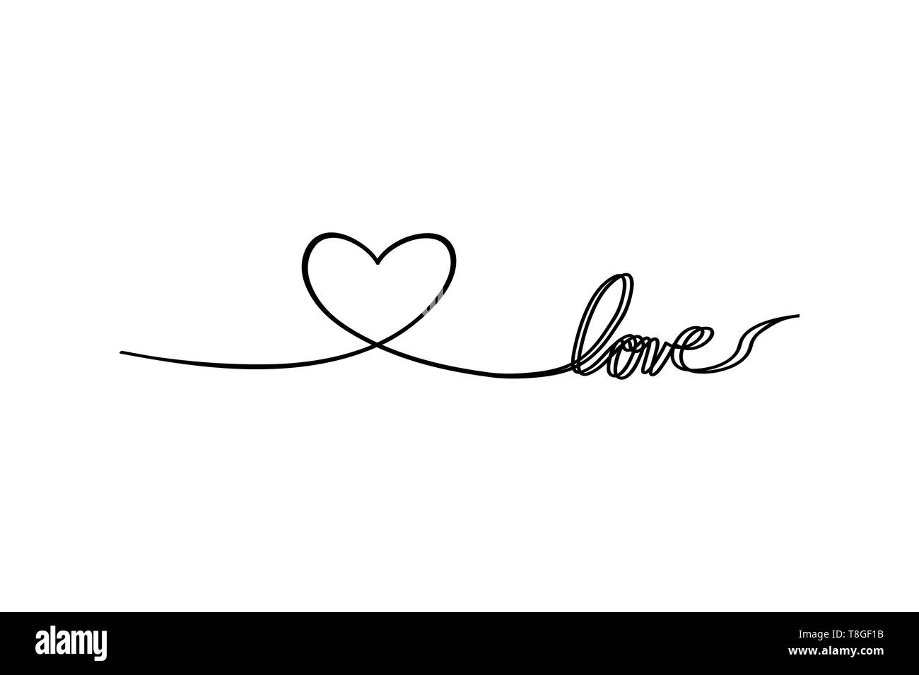 Amore con cuori nel disegno continuo due linee in un appartamento di stile in continuo le linee di disegno. Doppia continua linea nera. Il lavoro di design piatto Illustrazione Vettoriale