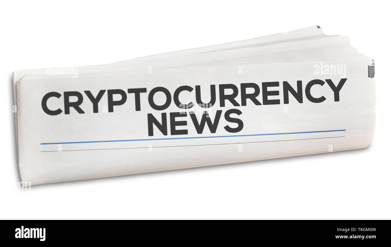 Cryptocurrency News come un giornale stampato isolato su bianco Foto Stock