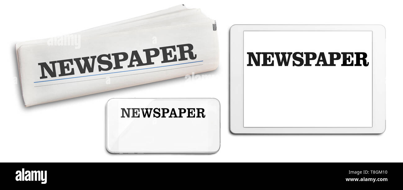 Giornale su carta e online come ePaper su smartphone e tablet pc Foto Stock