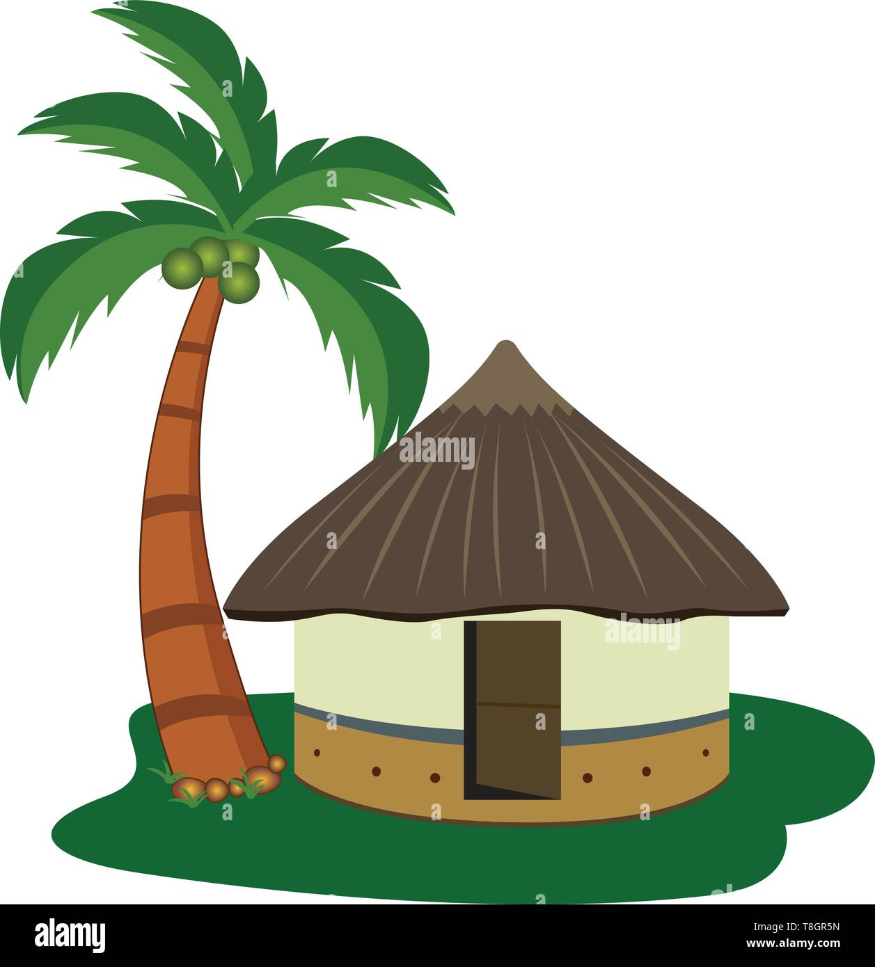 Vettore di pre storico rifugio nipa con albero di cocco Illustrazione Vettoriale