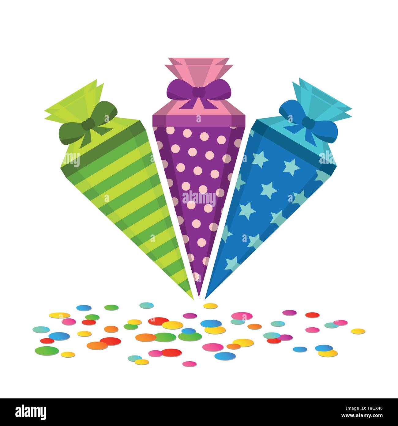 Pattern colorati scuola candy cono con coriandoli illustrazione vettoriale EPS10 Illustrazione Vettoriale