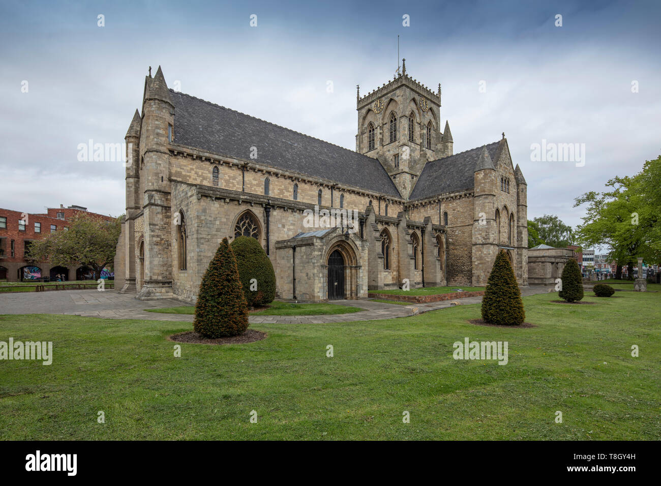 Grimsby, North East Lincolnshire, Regno Unito, maggio 2019, una vista di Grimsby Minster Foto Stock