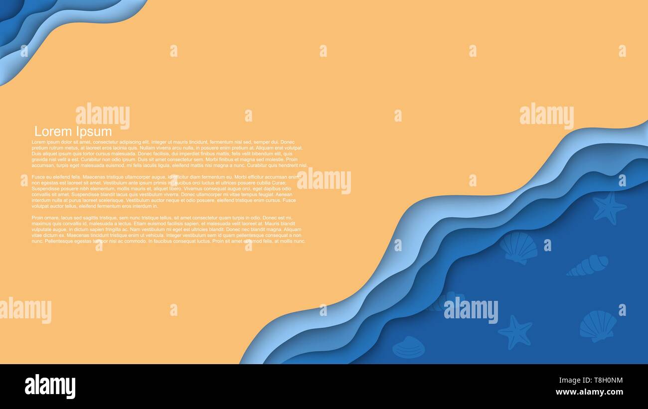 Abstract backgrount vettore di litorale con strati di taglio effetto, conchiglie e lo spazio per il testo Illustrazione Vettoriale