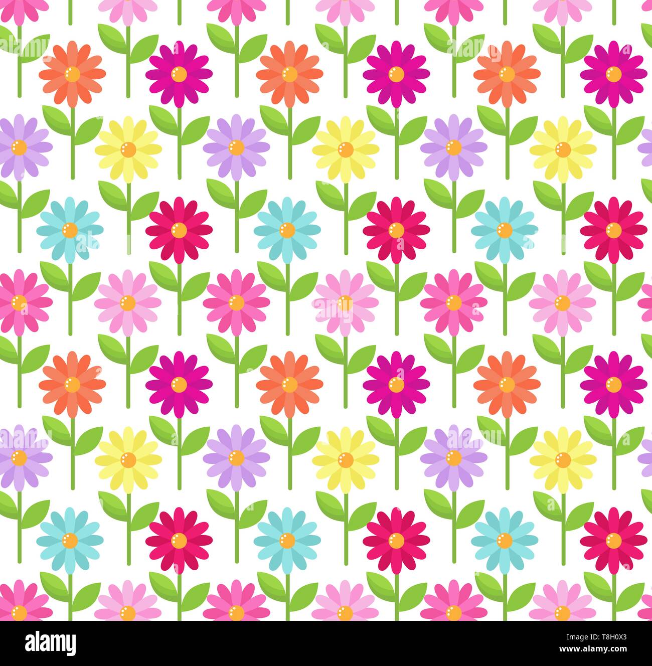 Seamless modello di vettore di coloratissimi stilizzati fiori a margherita Illustrazione Vettoriale