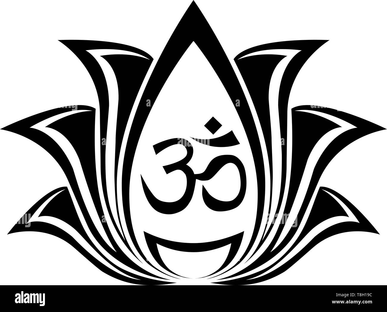 Vettore astratto fiore di loto silhouette per la progettazione con om-simbolo interno Illustrazione Vettoriale