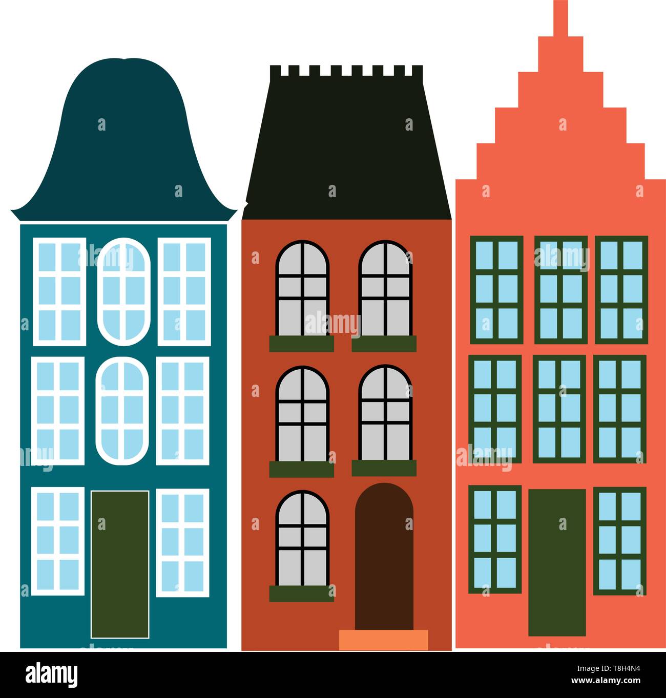 Amsterdam con i bellissimi monumenti alti , il vettore, il colore di disegno o illustrazione. Illustrazione Vettoriale