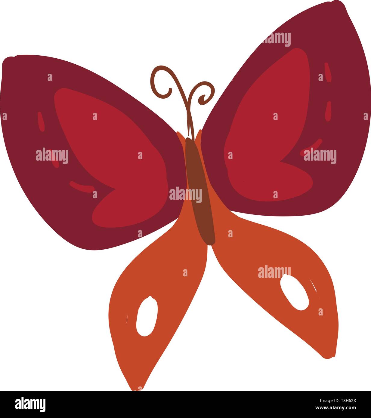 Un piccolo piatto in rosso e arancione farfalla con buona consistenza sulle sue ali, il vettore, il colore di disegno o illustrazione. Illustrazione Vettoriale