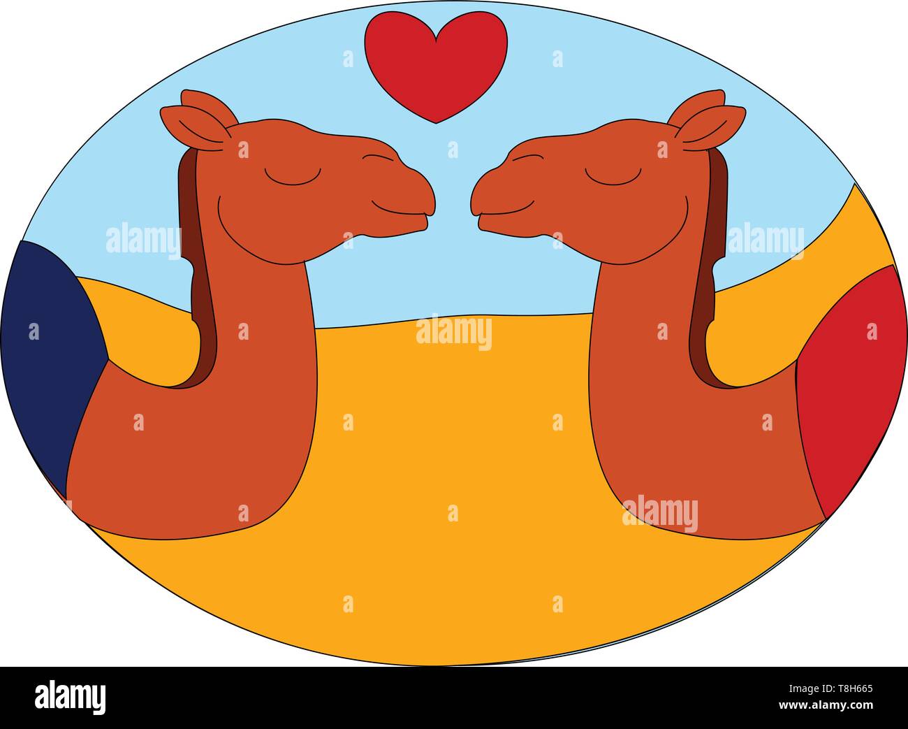Un amore tra due cammelli con un cuore simbolo tra loro , il vettore, il colore di disegno o illustrazione. Illustrazione Vettoriale
