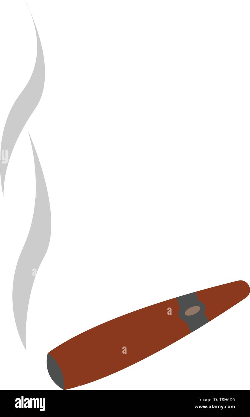 Un grande sigaro di colore marrone che è impostata sulla fiamma, il vettore, il colore di disegno o illustrazione. Illustrazione Vettoriale