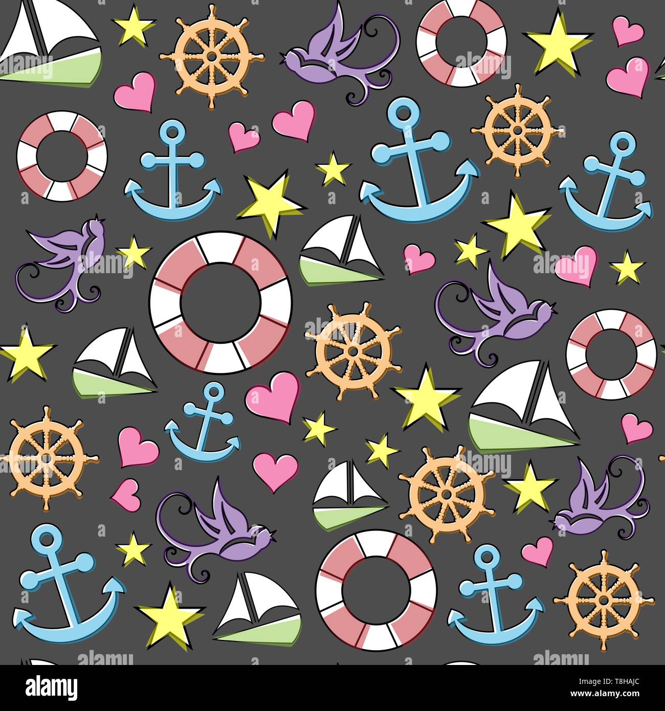 Senza cuciture con sfondo marino set di icone Illustrazione Vettoriale