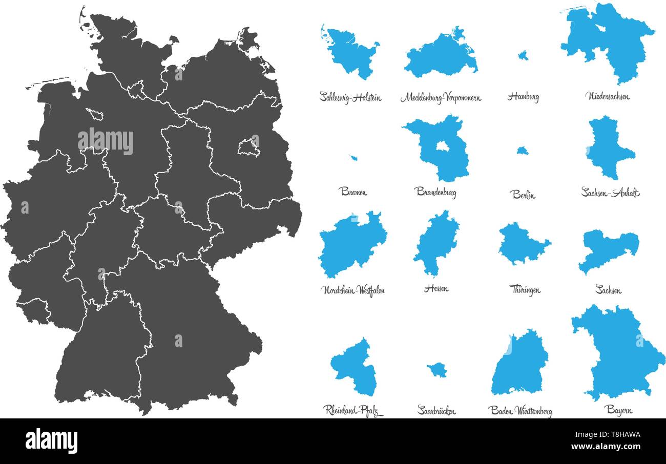 Germania mappa con gli stati federali set di vettore Illustrazione Vettoriale