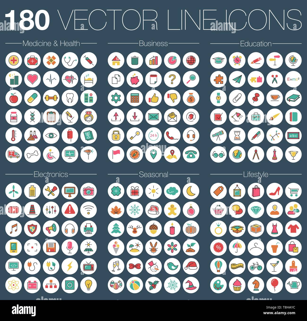 Linea sottile icone set di vettore Illustrazione Vettoriale
