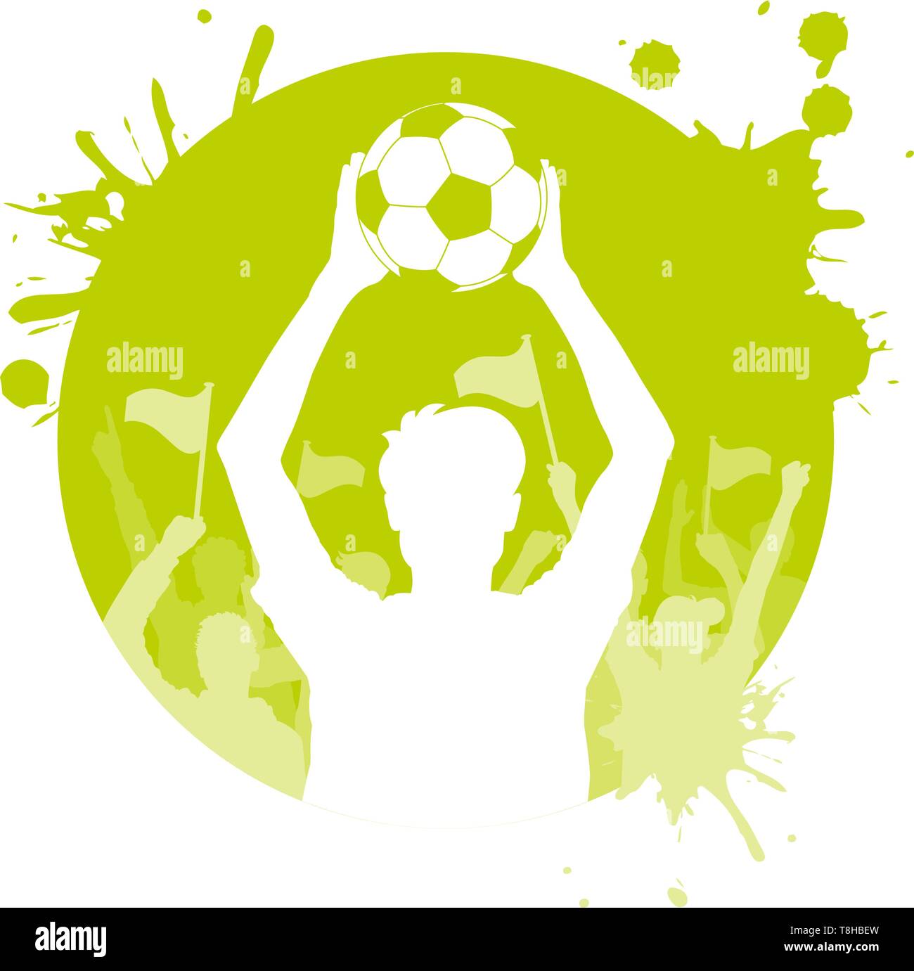 Verde isolato gli appassionati di calcio pulsante silhouette Illustrazione Vettoriale
