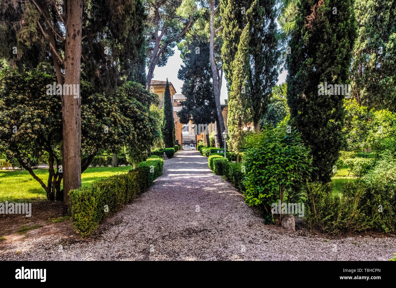 Il giardino italiano all'interno del complesso del Casale di San Pio V (San Pio V Casa), a Roma, Italia Foto Stock