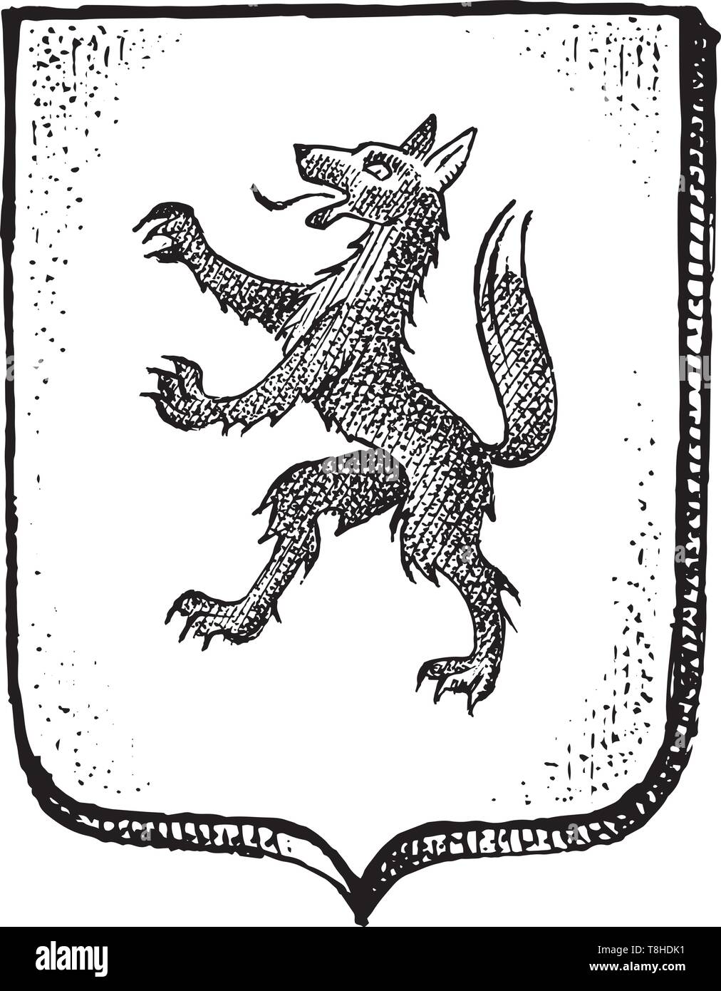 Per animale araldico in stile vintage. Inciso lo stemma con la mitica creatura. Emblemi medievale e il logo del regno fantasy. Illustrazione Vettoriale