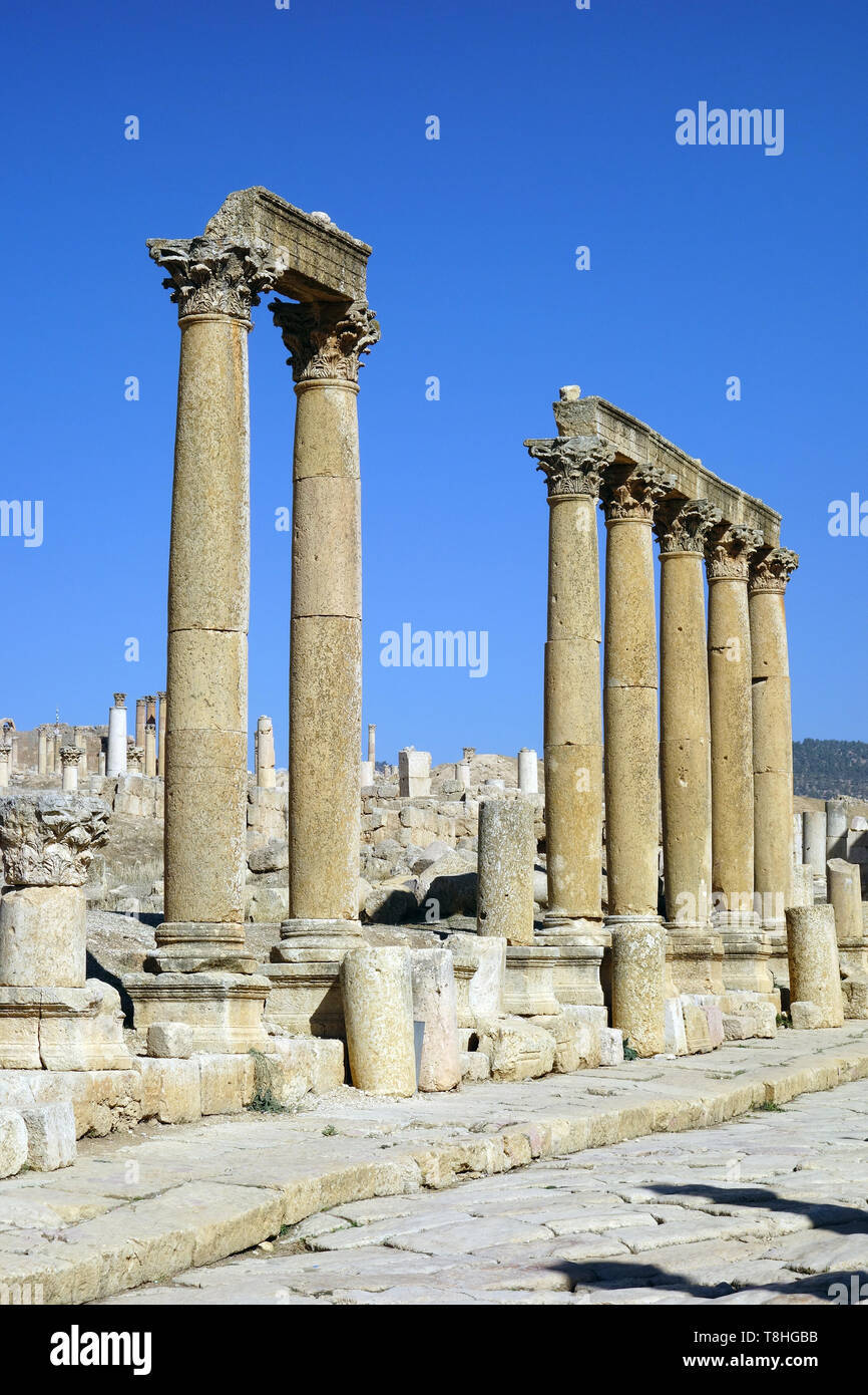 Il Cardo Maximus, Jerash, Giordania, Dzseras, Gerasza Foto Stock