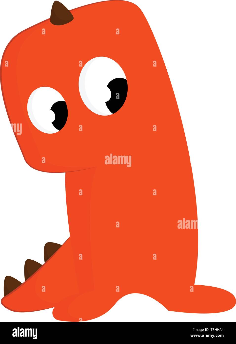 Un dinosauro arancione cercando mostro con due occhi e bocca di no, il vettore, il colore di disegno o illustrazione. Illustrazione Vettoriale
