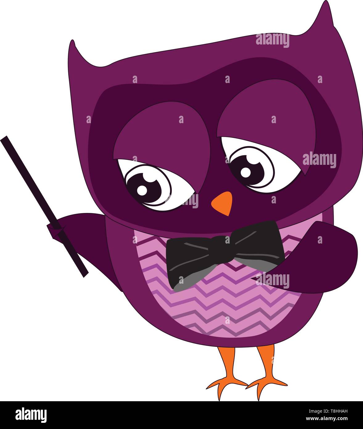 Un viola scuro owl insegnare musica tenendo un bastone, il vettore, il colore di disegno o illustrazione. Illustrazione Vettoriale