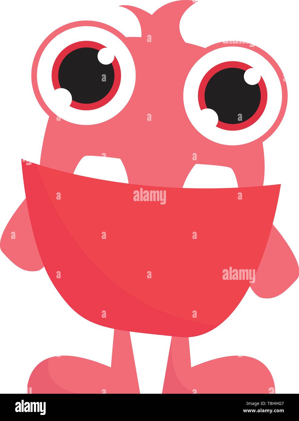 Un grazioso piccolo mostro rosa con occhi grandi e due grandi denti davanti, il vettore, il colore di disegno o illustrazione. Illustrazione Vettoriale