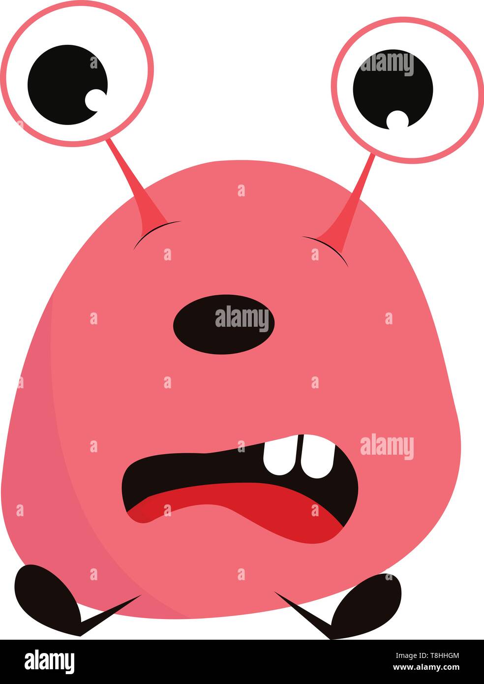 Un grazioso piccolo mostro rosa seduti a lungo negli occhi e due denti davanti, il vettore, il colore di disegno o illustrazione. Illustrazione Vettoriale