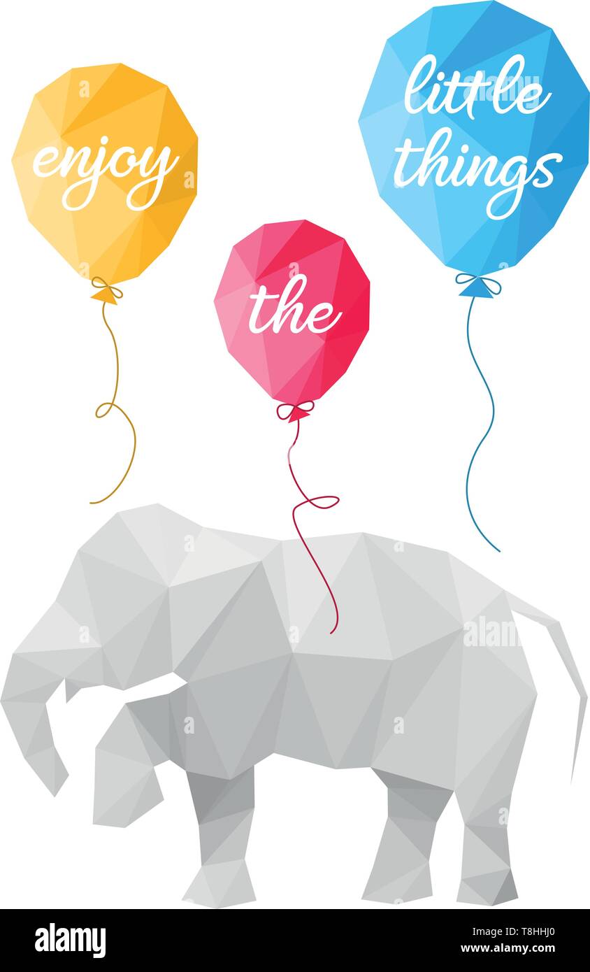 Elephant e palloncini poligono disegno vettoriale Illustrazione Vettoriale