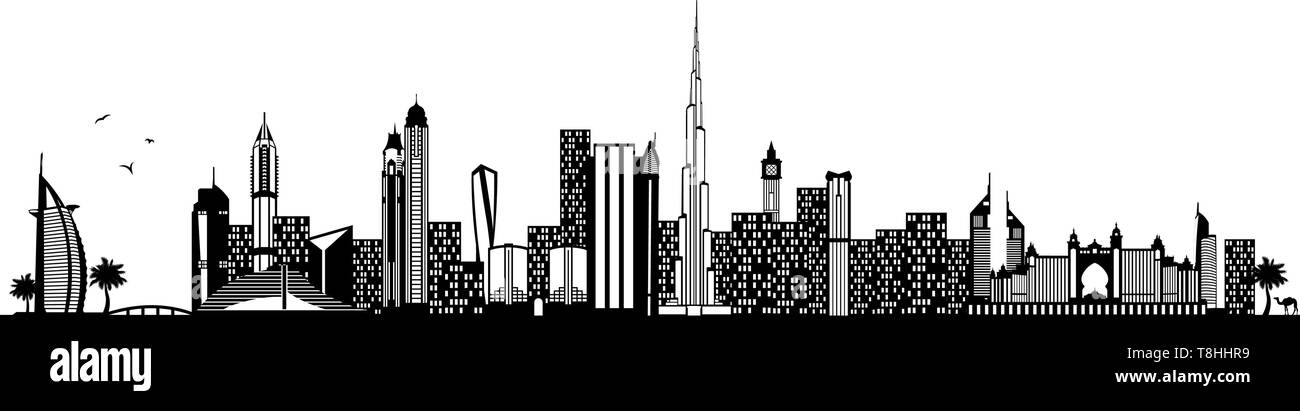 Skyline di Dubai il nero Illustrazione Vettoriale