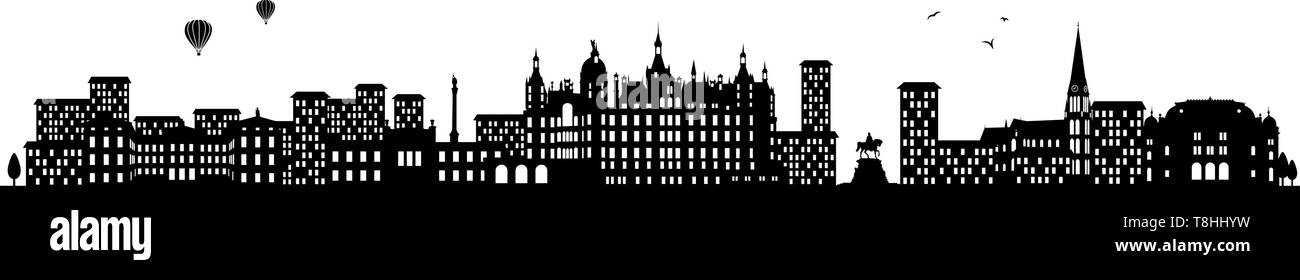 Lo skyline di schwerin nero Illustrazione Vettoriale