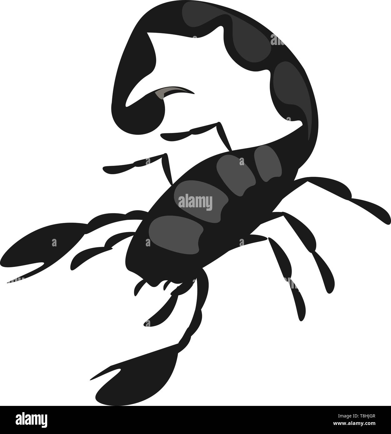 Un nero scorpione aggressivo con la coda grassa, il vettore, il colore di disegno o illustrazione. Illustrazione Vettoriale